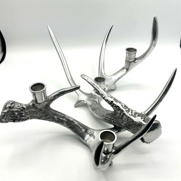 Antler Candle Holder, Silver Aluminum. Holds four candles. - Picture 5 of 16